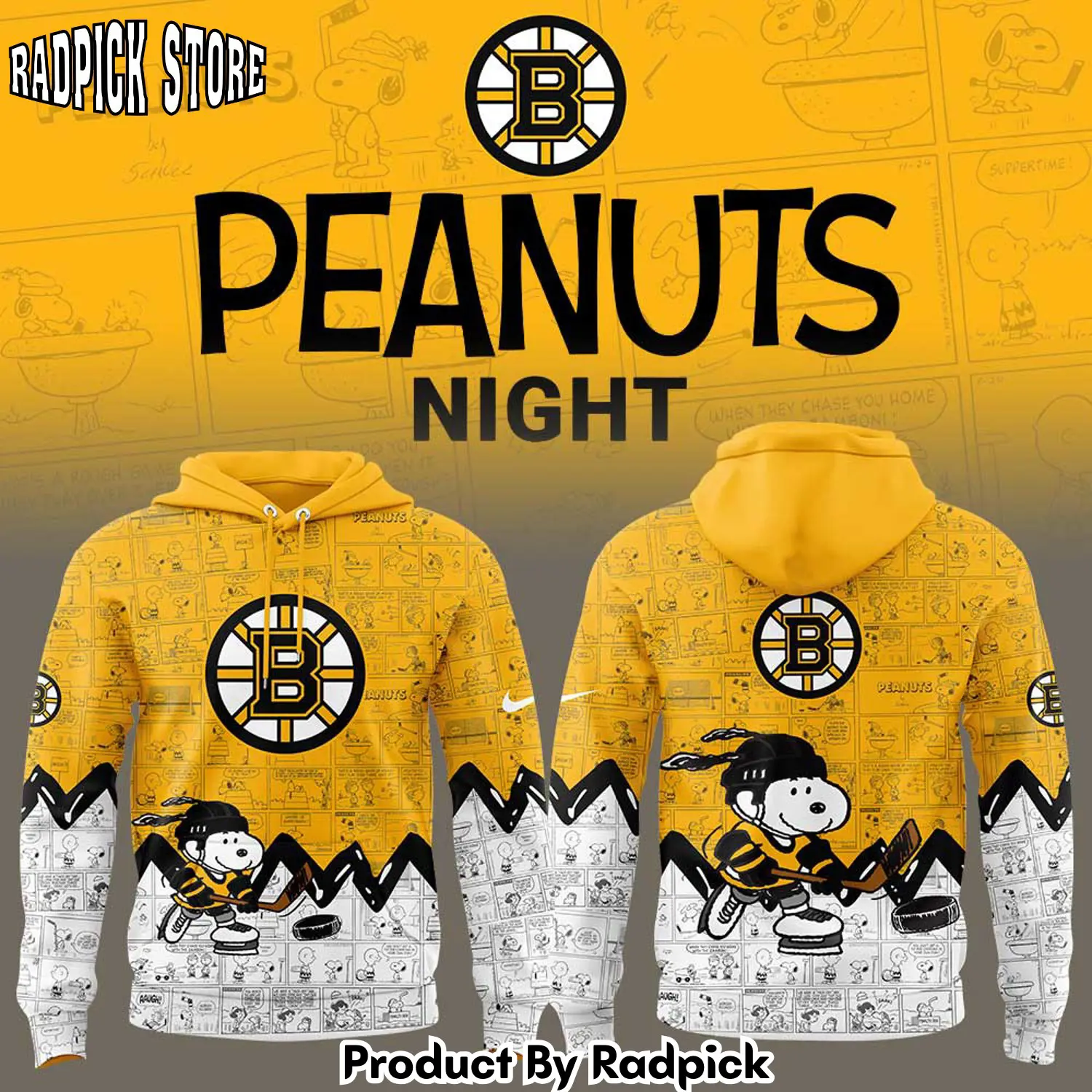 Boston bruins anniversary of peanuts hoodie joggers hoodie and long pants set rp291908